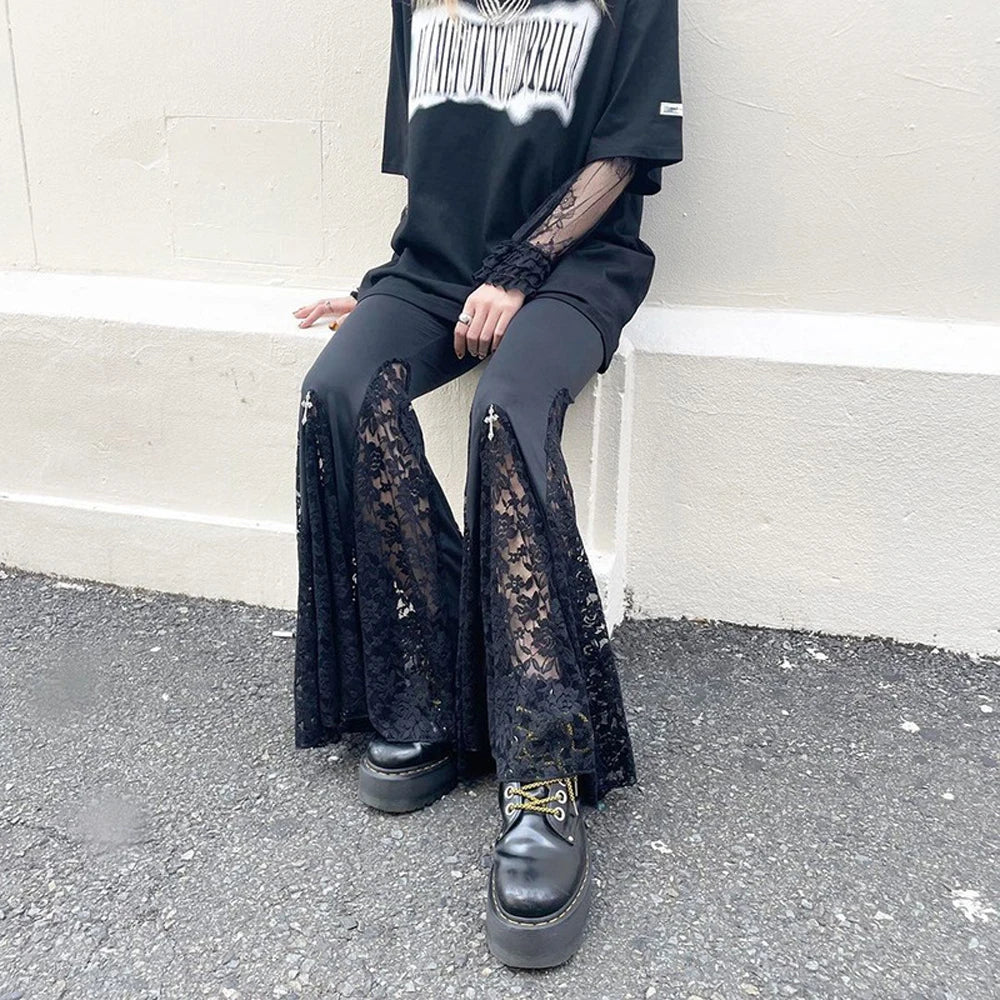 Black Lace Flared Halloween Pants