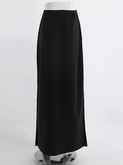 Black Loose Elegant A-Line Summer Ankle-Length Pocket Skirt