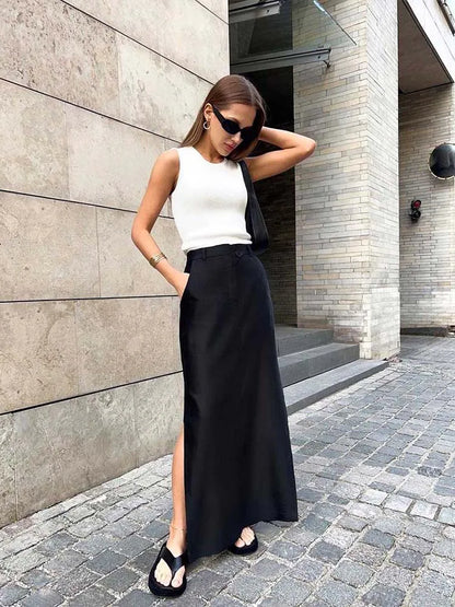 DressBetty - Loose Black Long Skirts A-Line Elegant Summer Skirt