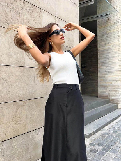 DressBetty - Loose Black Long Skirts A-Line Elegant Summer Skirt