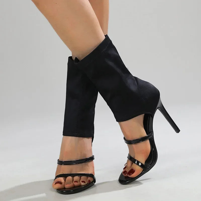 Stylish Black Mesh Butterfly-knot Decoration Peep Toe Thin High Heeled High Heel