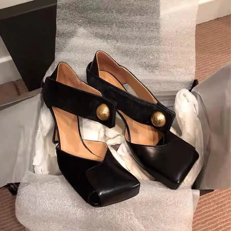 Brand Square Head Luxury Party Thin Heels Gladiator High Heel