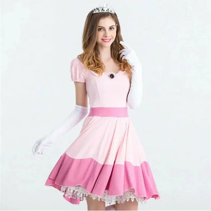 Lady Peach Princess Queen Birthday Party Pink Dress Cosplay Costume