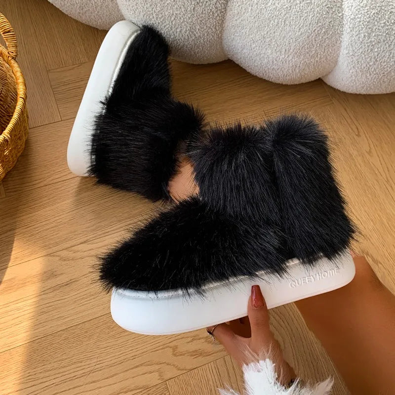 Casual Fashion Plush Women Shoes 2024 Winter New Plush and Warm Women's Snow Boots Casual and Versatile Female Platform Shoes