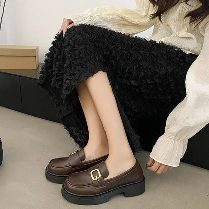 Round Toe Platform Fur British Style Preppy Creeper Casual Oxfords Loafers