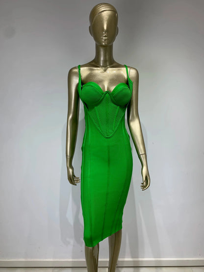 Green Sleeveless Backless Midi Bodycon Bandage Party Dress