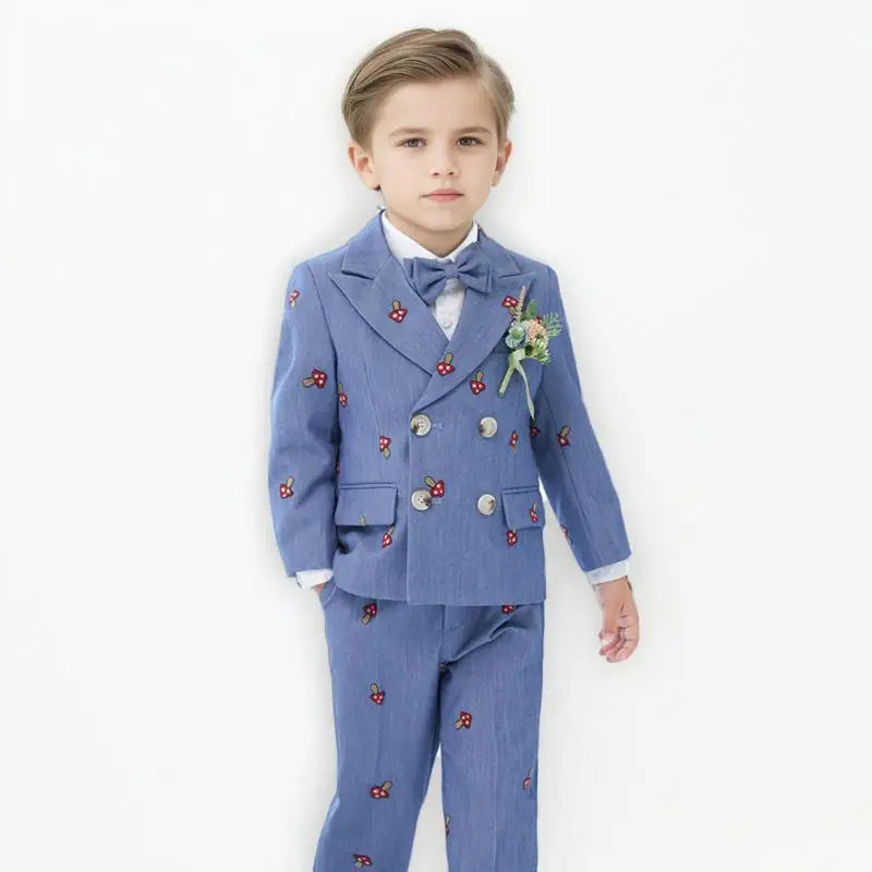 Blue Blazer Vest Pants Bowtie Outfit Kid Costumes