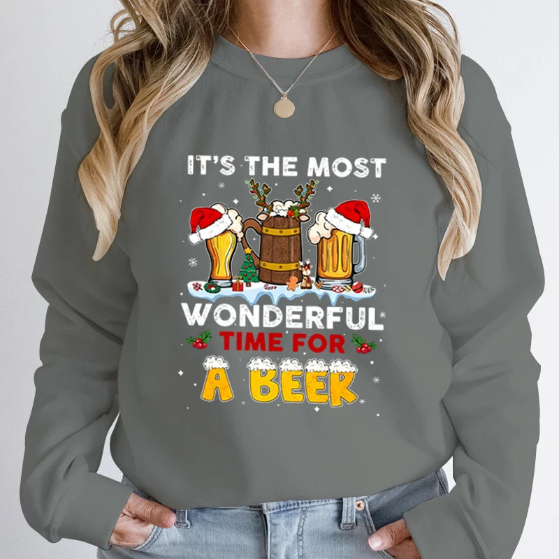 Wonderful Time Beer Autumn Winter Casual Hoodless Pullover Christmas Hoodie