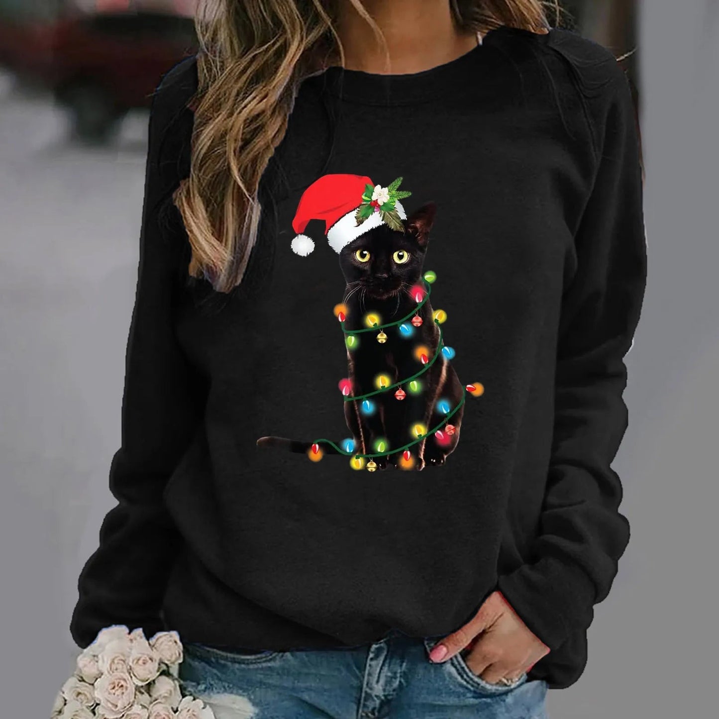 Red Hat Black Cat Christmas Hoodie