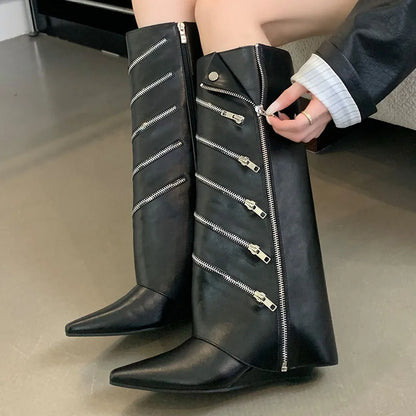 Unique Elegant Stylish Pointed Toe Thin Heel Knee High Boots