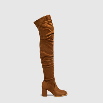 2024 Winter Zipper Flock Square Heel Thigh Long Botas De Mujer Knee High Boots