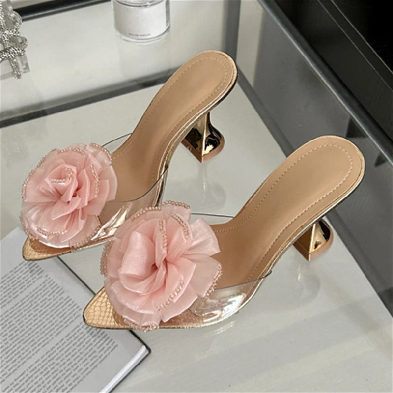 Transparent Women Slippers Designer Wedding Party Pointed Toe High Summer Shoes Low Heel Pumps