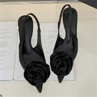 Satin Slingback Women Sexy Design Pointed Toe Thin Highs Banquet Wedding Mule Shoes Low Heel Pumps