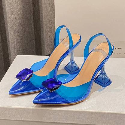 Sexy Perspex High Slingbacks Women Designer Pointed Toe PVC Transparent Shoes Low Heel Pumps