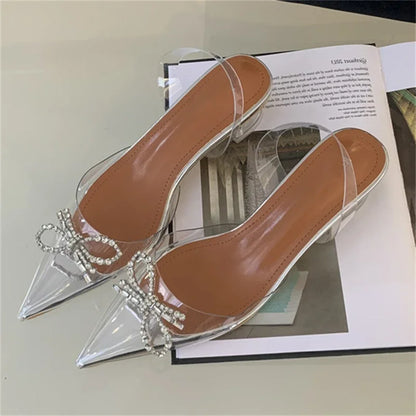 Sexy PVC Transparent Butterfly-knot Women Fashion Party Shoes Elegant Slingbacks Mules Sandals Low Heel Pumps