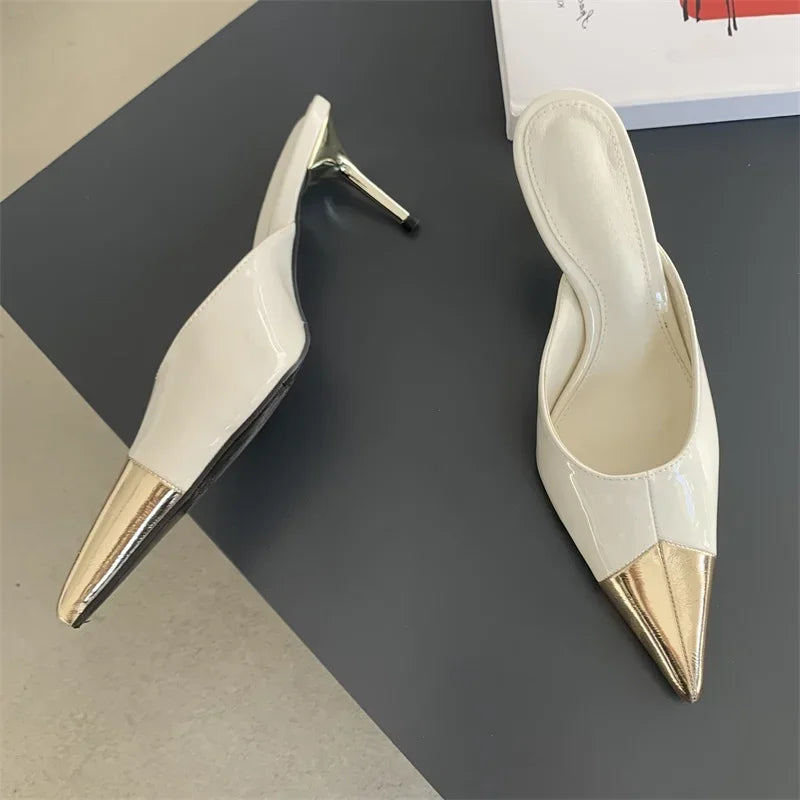 Spring Fashion Serpentine Pointed Toe Women Slippers Sexy Thins Stripper Mule Shoes Low Heel Pumps