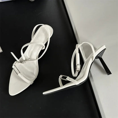 Summer Ankle Buckle Strap Women Pointed Toe Thin Highs Casual Shoes Low Heel Pumps