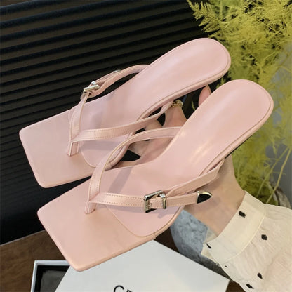 Summer Fashion Clip Toe Buckle Women Slippers Gladiator Party Thins Flip Flops Slides Shoes Low Heel Pumps