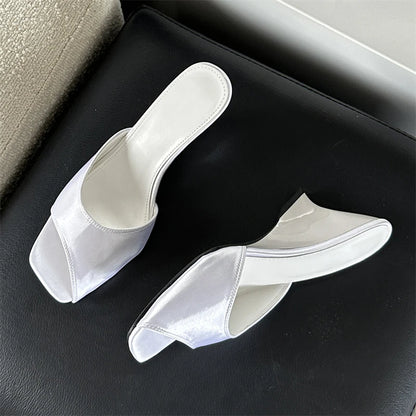 Summer Silk Wedges High Open Toe Women Slippers Mule Beach Slides Shoes Low Heel Pumps