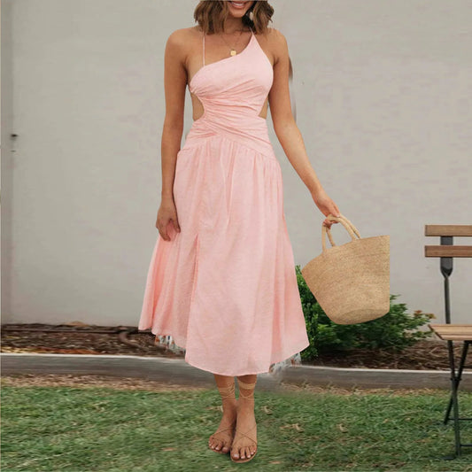 Elegant Solid Color Sleeveless Spaghetti Strap V Neck Summer Dress