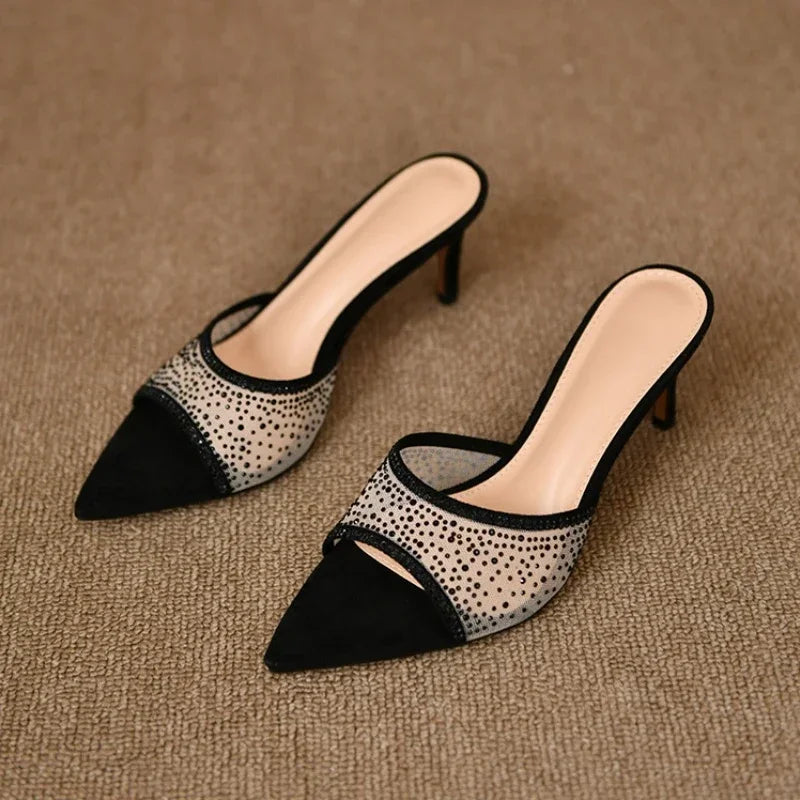 Retro High Elegant Pointed Versatile Fashion Party Women's Slippers Large Size Low Heel Pumps