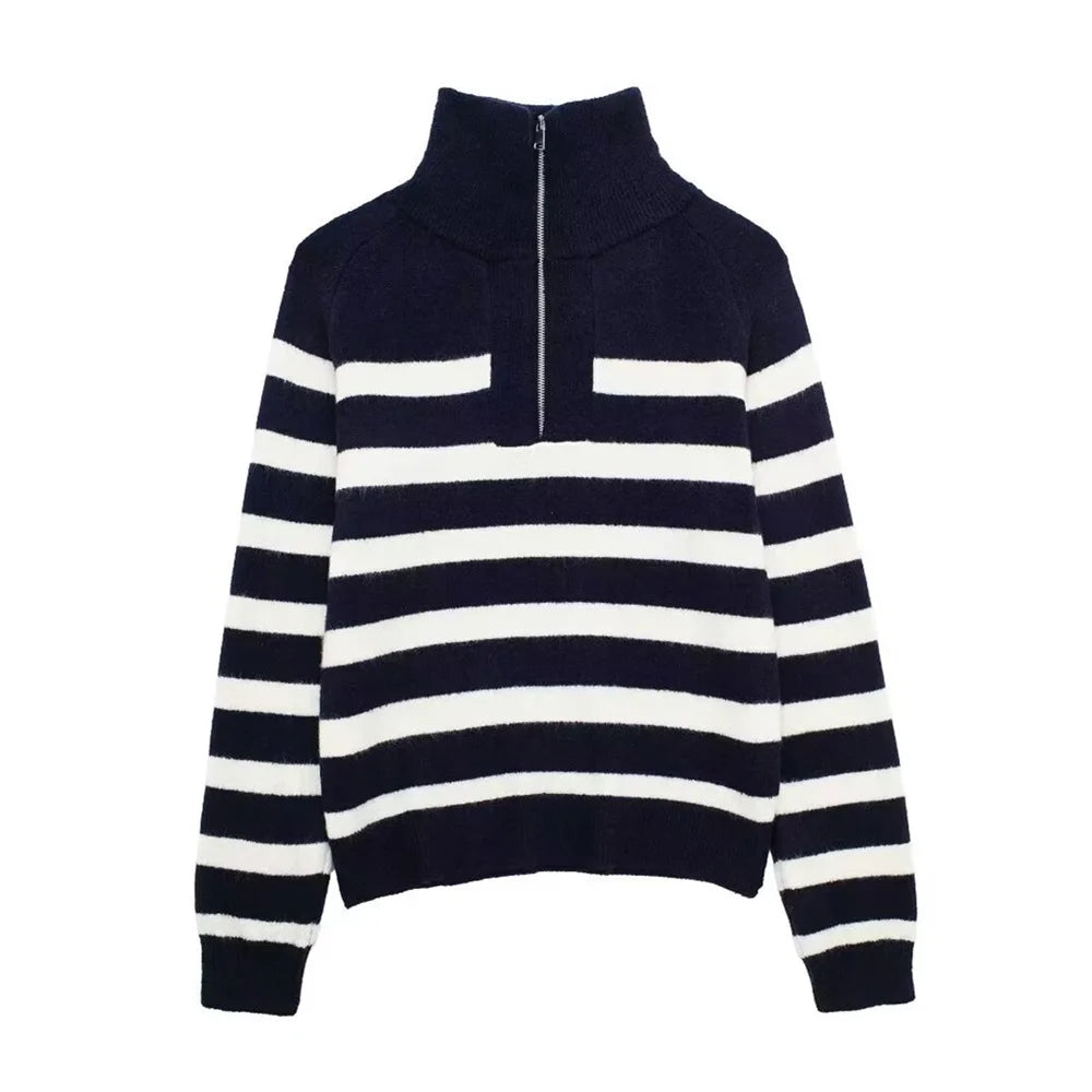 American Style Fashion Casual Long Striped Knitted Sweater