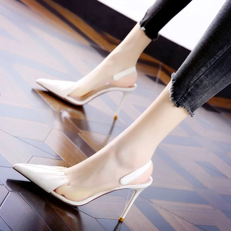 Pleated Pointed Thin Heeled Sexy Back Empty Shallow Fairy Style High Heel