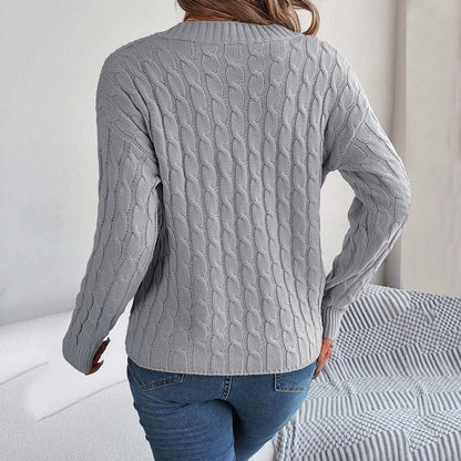 Fashion Solid Long Autumn Winter Casual V-neck Pullover Sweater