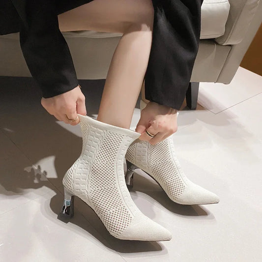 Fashionable Knitted Breathable Casual Versatile Stretch Plus Size Ankle Boot