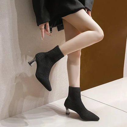 Fashionable Knitted Breathable Casual Versatile Stretch Plus Size Ankle Boot