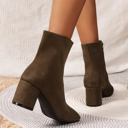 Fashion Knitted Stretch Sewing Square Heels Women Ankle Boot