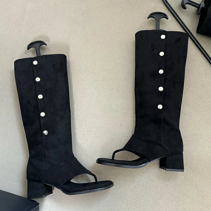 Trendy Fashionable Elegant Chunky Heel Stylish Knee High Boots