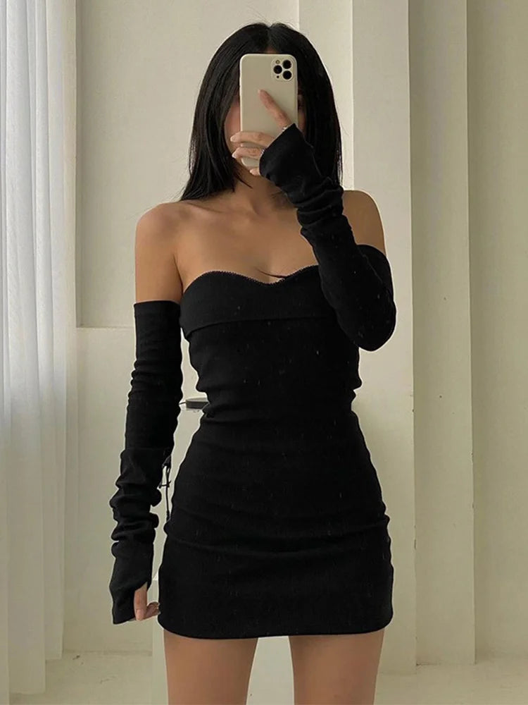 Off Shoulder Sexy Autumn Long Basic Black Slash Neck Clothes Midi Dresses