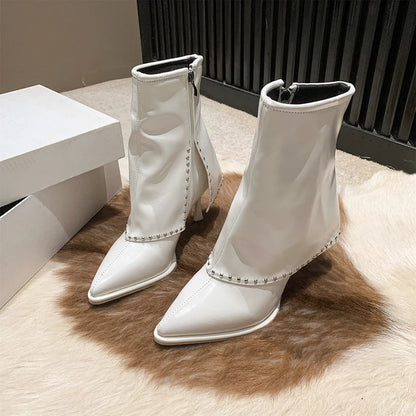 Winter Side Zipper Pointed Toe Solid Short Stilettos Ankle Boot