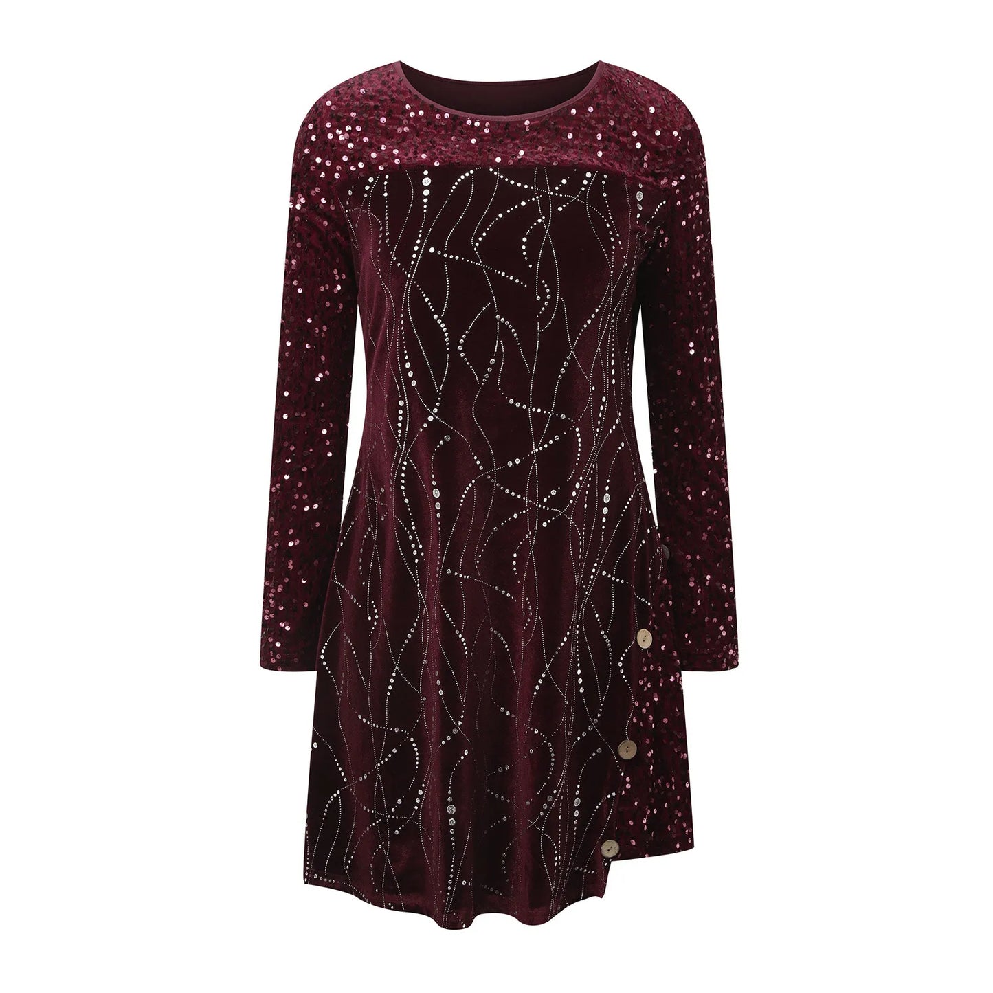 Sequined Patchwork Shining Fashion Women's Casual Spring Autumn Y2K Tunic Long Sleeve Dress