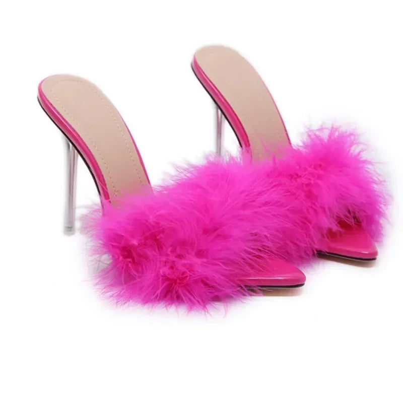 Feather decorated sexy Thin high heel peep toe pointed fashion party High Heel