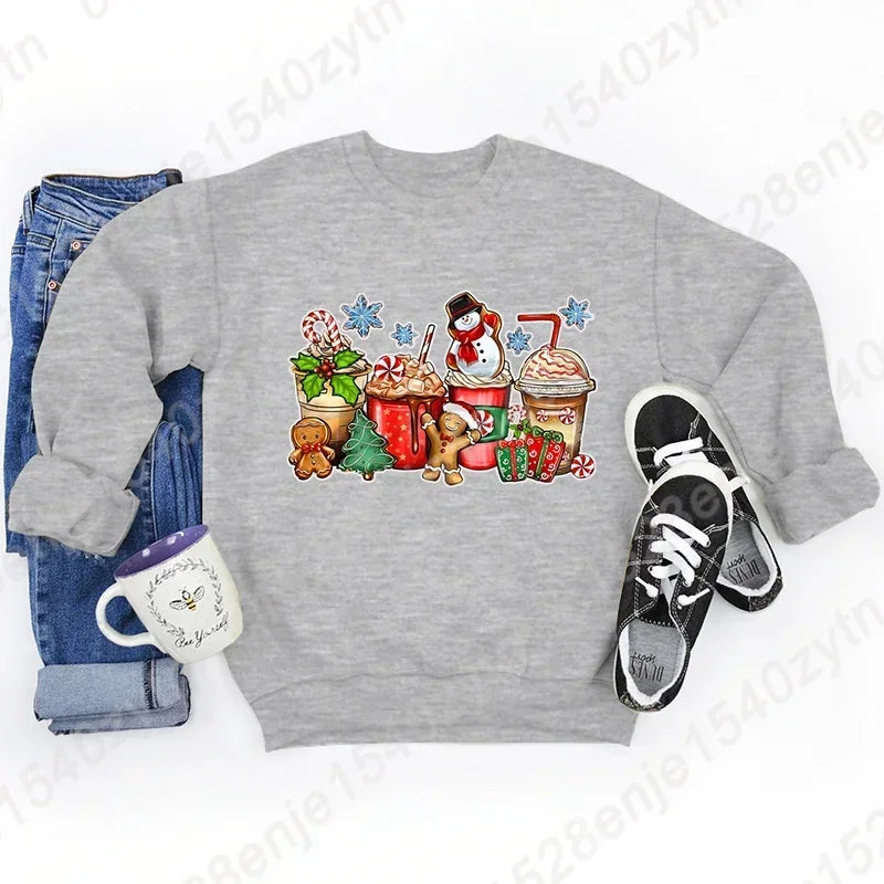 Vintage Style Christmas Hoodie - Festive Beverage Print Casual Fashion