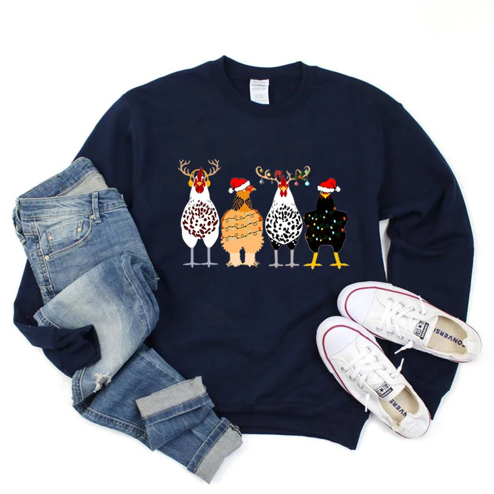 Funny Chickens Christmas Hoodie for Animal Farmers in the Country