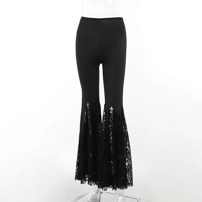 Goth Dark High Waist Long Gothic Lace Patchwork Flare Grunge E-girl Pants