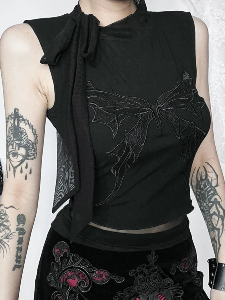 Gothic Vintage Sexy Butterfly Embroidered Lace Crop Top