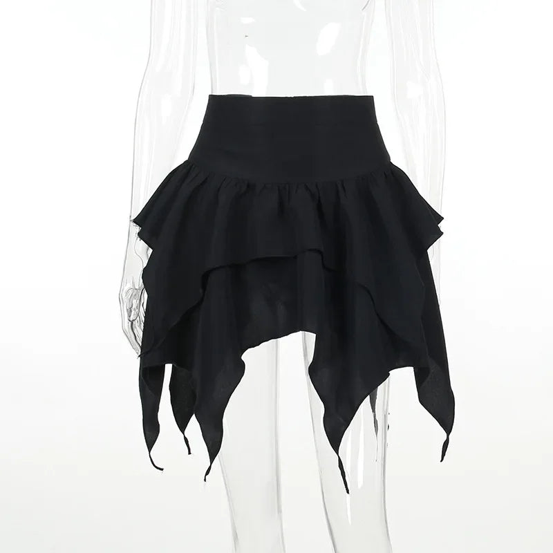 Irregular Sexy Solid Color Drawstring Tie-Up Ruched Ruffles Mini Skirt