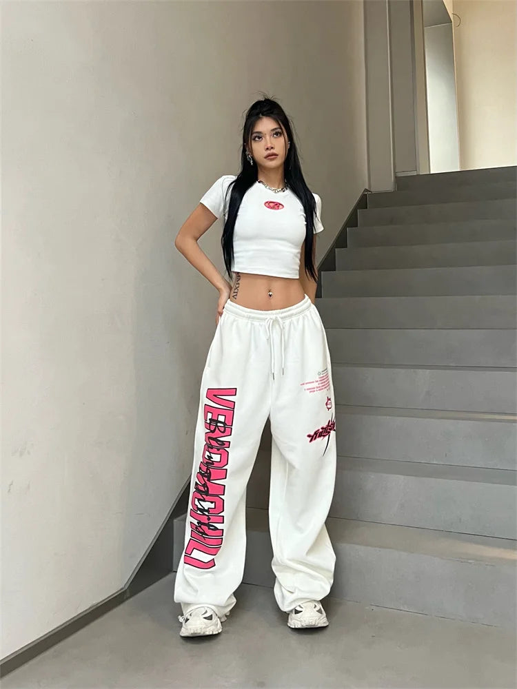 Cyber Y2K White Jogging Sweatpants Harajuku Sports Oversized Pant