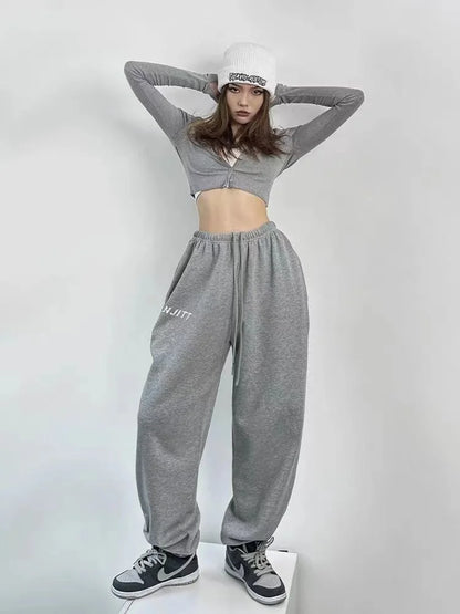 Hippie Gray Jogging Y2K Harajuku Streetwear Oversize Sports Pants