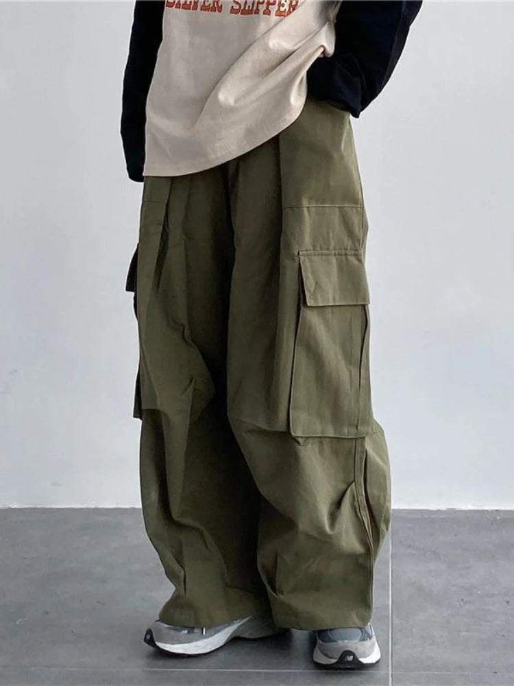 Green Cargo Women Y2K Hippie Kpop Harajuku Oversize Wide Leg Pant