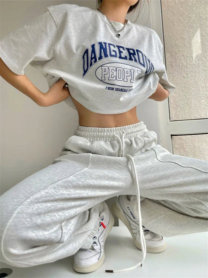 Korean Fashion Joggers Sweatpants Hip Hop Gray Wide Leg Track Pant