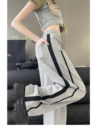 Kpop Side Striped Oversize Sports Wide Leg Streetwear Pants Pant