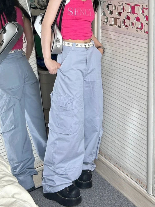 Kpop Y2K Blue Cargo Hip Hop Oversize Parachute Harajuku Wide Leg Pant