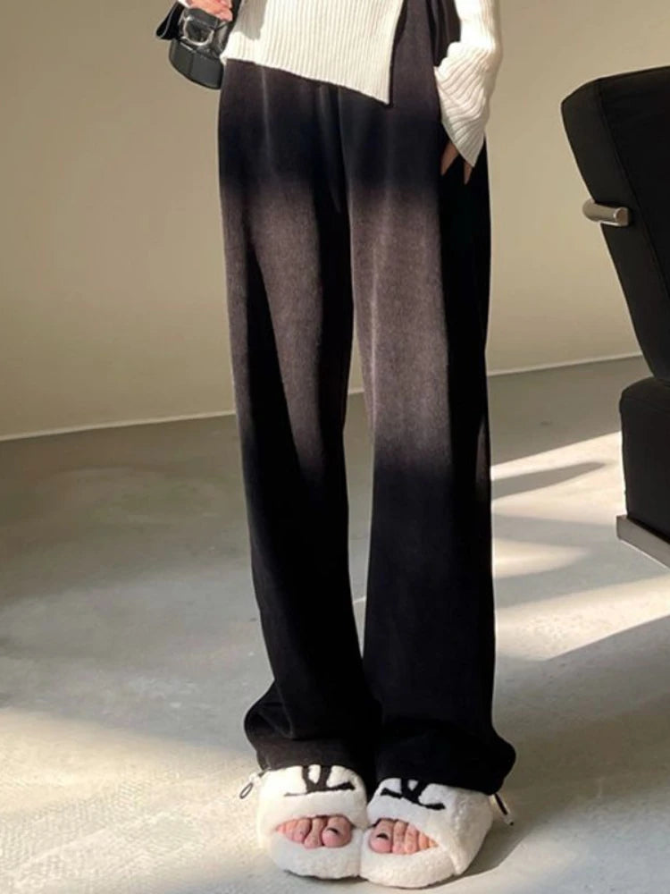 White Jogging Sweatpants Women Winter Fleece Korean Style Oversize Wide Leg Pant