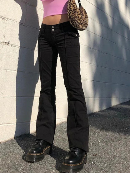 Low Rise Black Vintage 90s Women Y2K Harajuku Denim Pant