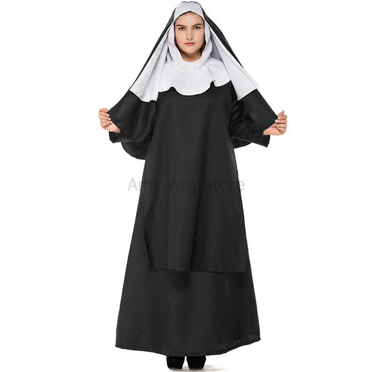 Plus Size Nun Black Robe Religious Priest Sister Cosplay Party Costume